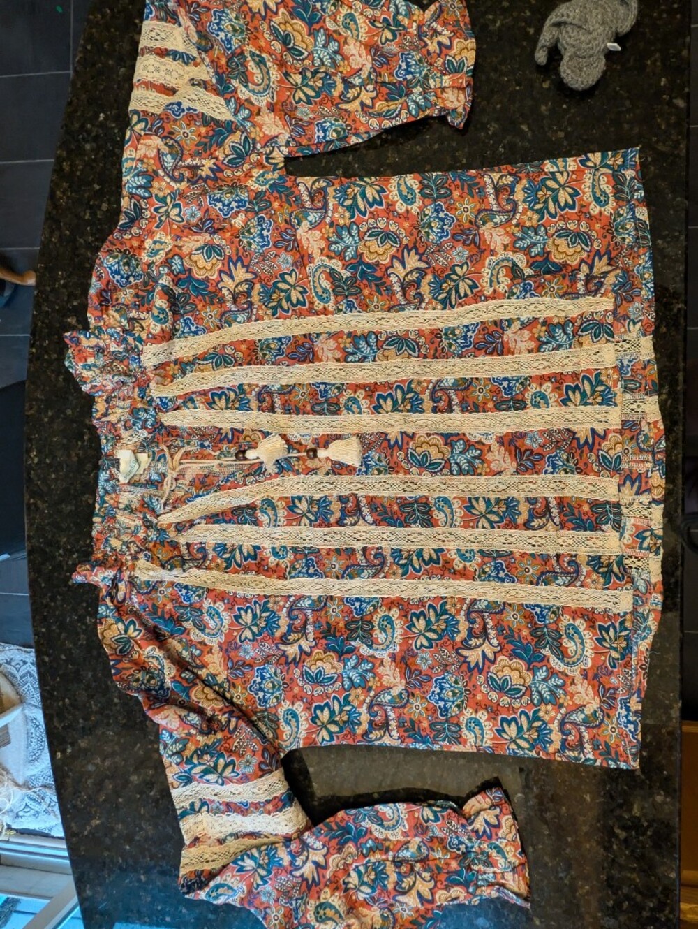 Sundance Long Balloon Sleeve Boho Paisley Peasant Blouse Cotton